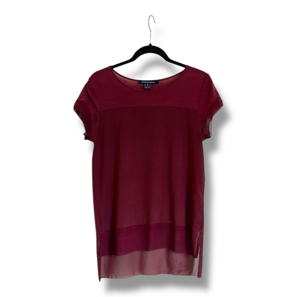FRENCH CONNECTION Cap Sleeve Shiffon Tunic Burgundy Top